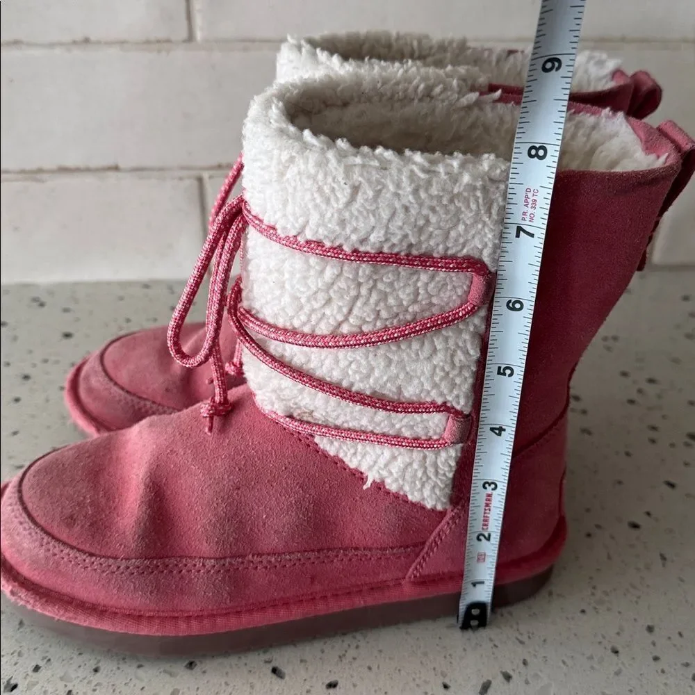 Koolaburra by UGG Suede Leather Pink Cream Warm Cozy Lined Girls Boots Size 2